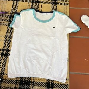 Lacoste top- Roland Garros Tennis, fr sz 36, m, s/s top with blue piping